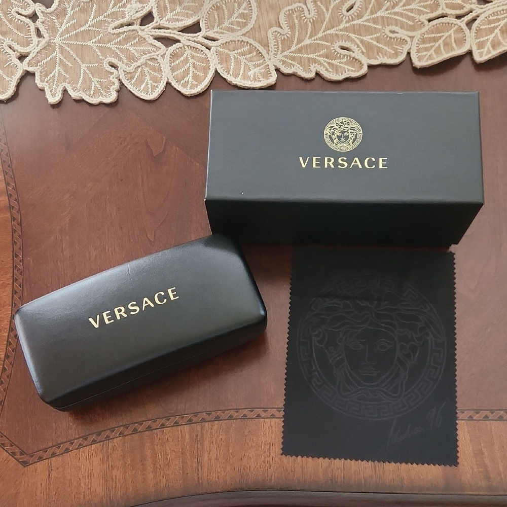 Versace Black and Gold Sunglass Case/Box/Cloth